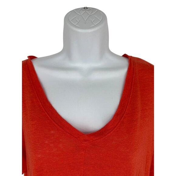 Tahari Womens Orange V-Neck Short Sleeve Linen Top Size 1X - Picture 2 of 10
